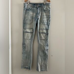 Nova Men Light Acid Vintage Wash Straight Cargo Jean Sz 32